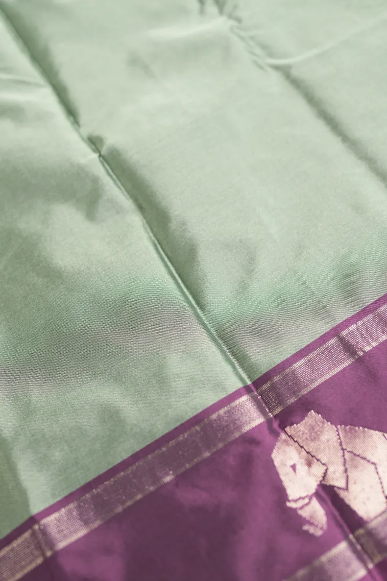 Pistachio Green Arani Silk Sarees with Gold Zari Buttis (small Dots Or Motifs) view 3