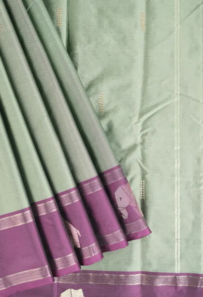 Pistachio Green Arani Silk Sarees with Gold Zari Buttis (small Dots Or Motifs)