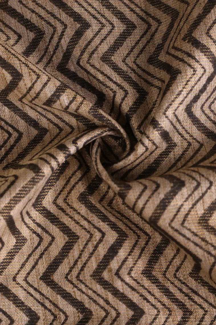 Tortilla Brown Tissue Silk Sarees with Gold Zari Zig Zag Pattern view 4