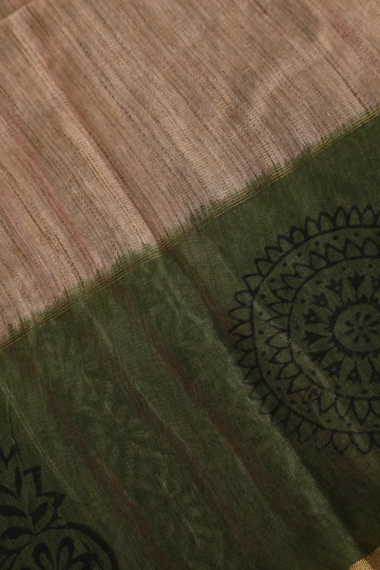Tortilla Brown Tissue Silk Sarees with Gold Zari Zig Zag Pattern view 3