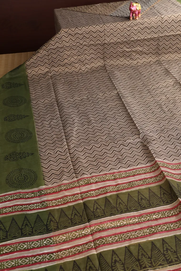 Tortilla Brown Tissue Silk Sarees with Gold Zari Zig Zag Pattern view 2