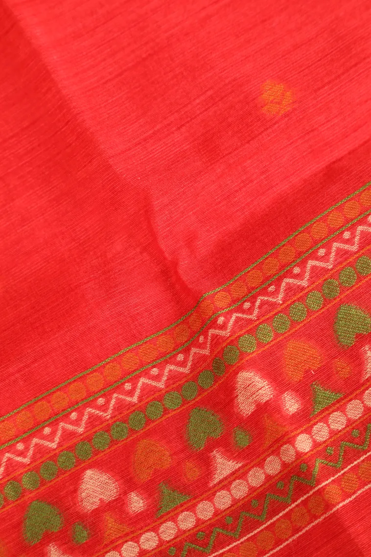 Rose Red Semi Tussar Silk with Gold And Silver Zari Flower Mottif view 3