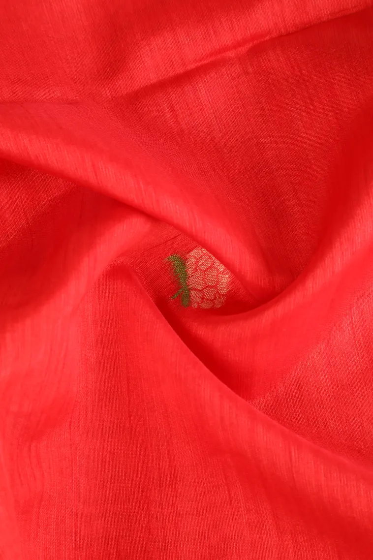 Rose Red Semi Tussar Silk with Gold And Silver Zari Flower Mottif view 4