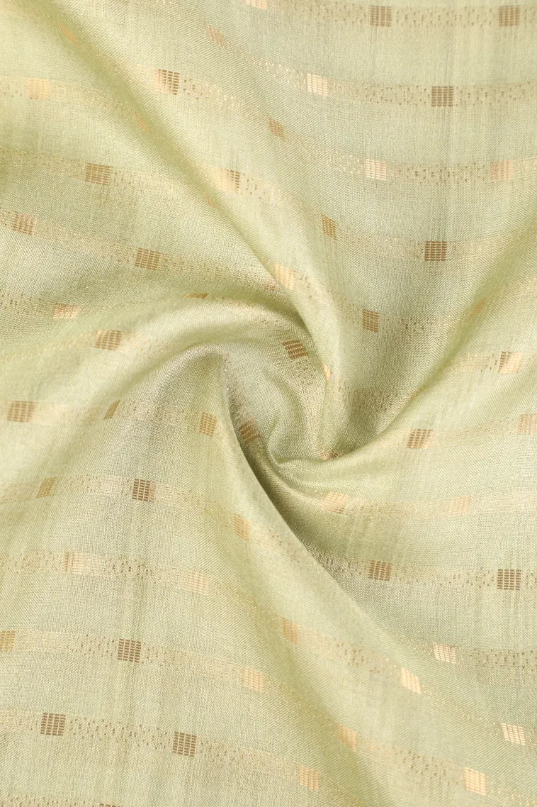 Pistachio Green Semi Tussar Silk with Gold Zari Stripes view 4