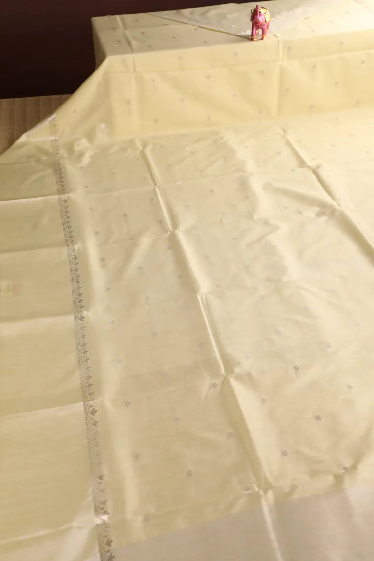 Sandollar Yellow Soft Silk Sarees with Silver Zari Buttis (small Dots Or Motifs) view 2