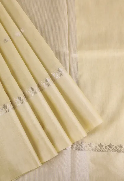 Sandollar Yellow Soft Silk Sarees with Silver Zari Buttis (small Dots Or Motifs)