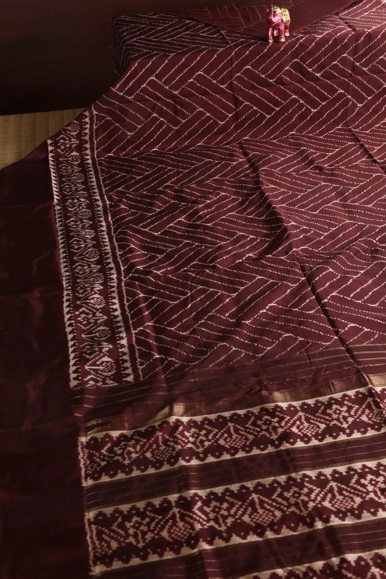 Caramel Brown Ikkat Silk Without Zari With Geometric Shapes view 2