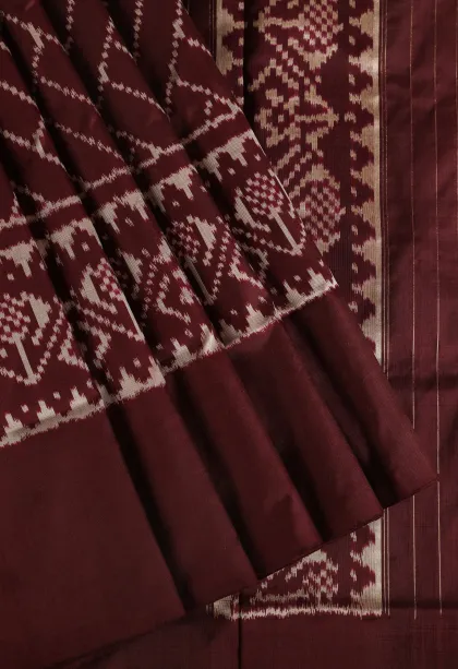 Caramel Brown Ikkat Silk Without Zari With Geometric Shapes