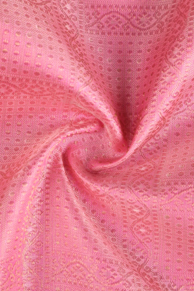 Rose Pink Kanchipuram Silk Sarees with Gold Zari Checks And Puttas view 4