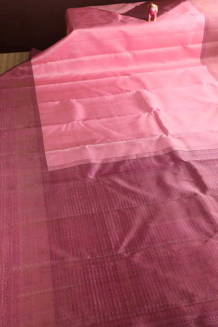 Rose Pink Kanchipuram Silk Sarees with Gold Zari Checks And Puttas view 2