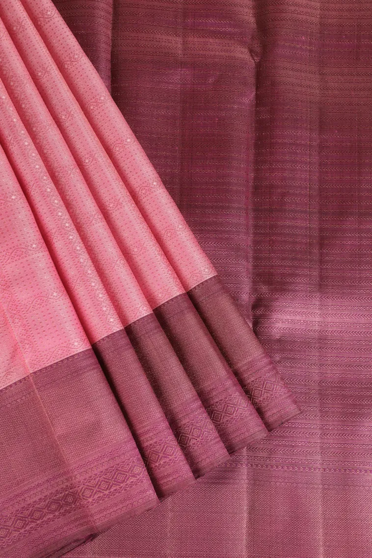 Rose Pink Kanchipuram Silk Sarees with Gold Zari Checks And Puttas