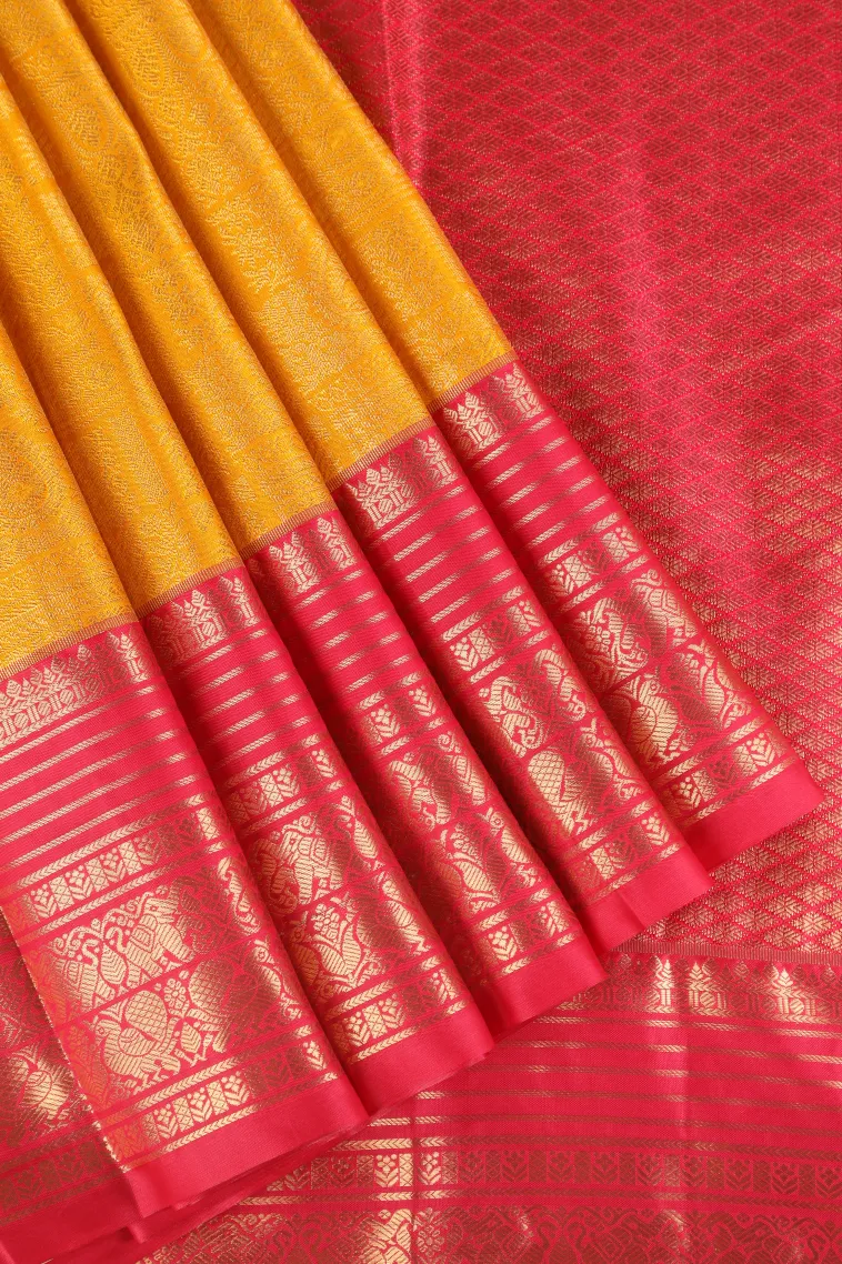 Lemon Yellow Apoorva Silk Sarees with Gold Zari Floral Patterns