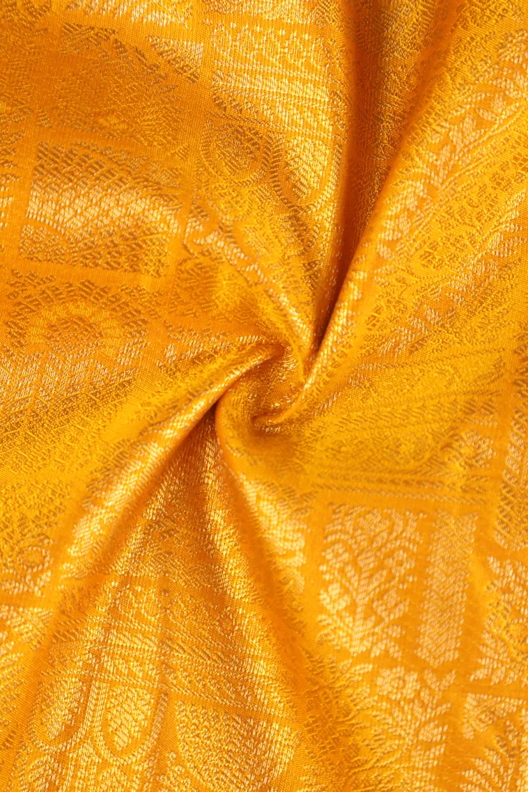 Lemon Yellow Apoorva Silk Sarees with Gold Zari Floral Patterns view 4