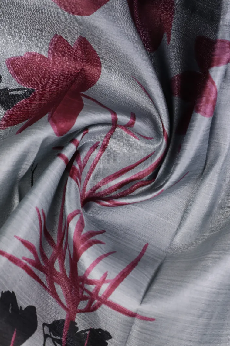 Slate Blue Soft Silk Sarees Without Zari With Floral Patterns view 4