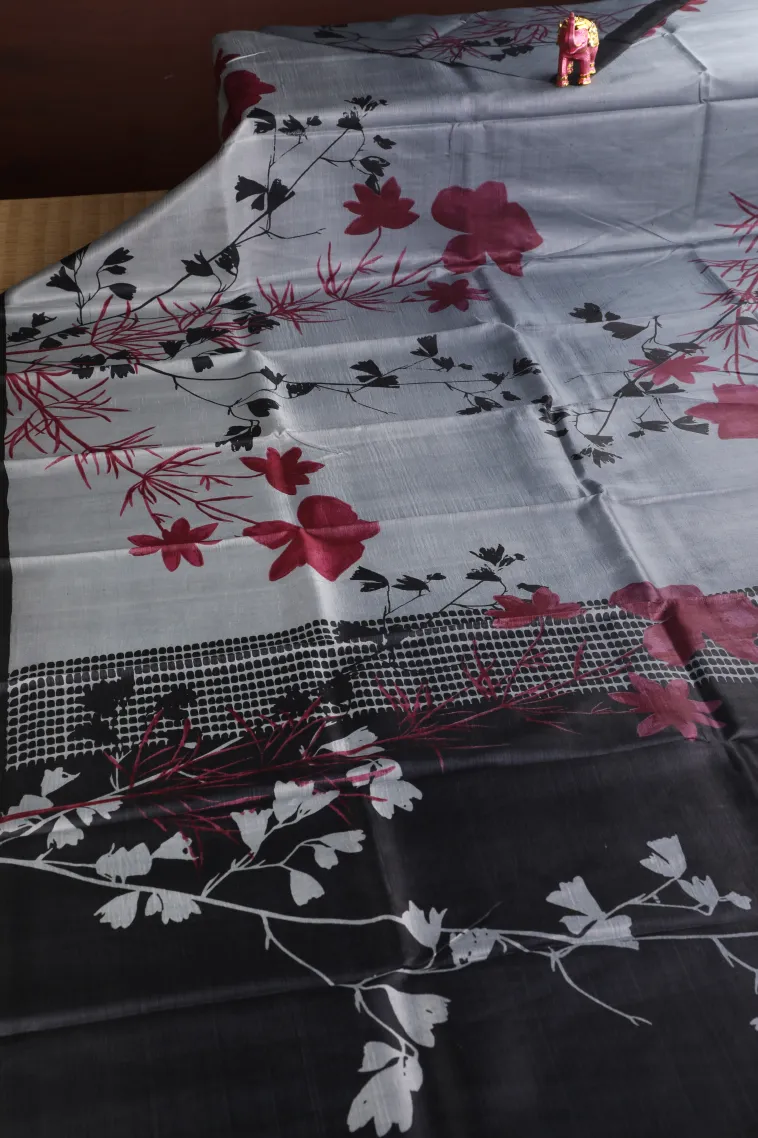 Slate Blue Soft Silk Sarees Without Zari With Floral Patterns view 2