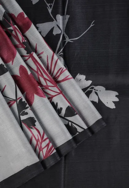 Slate Blue Soft Silk Sarees Without Zari With Floral Patterns