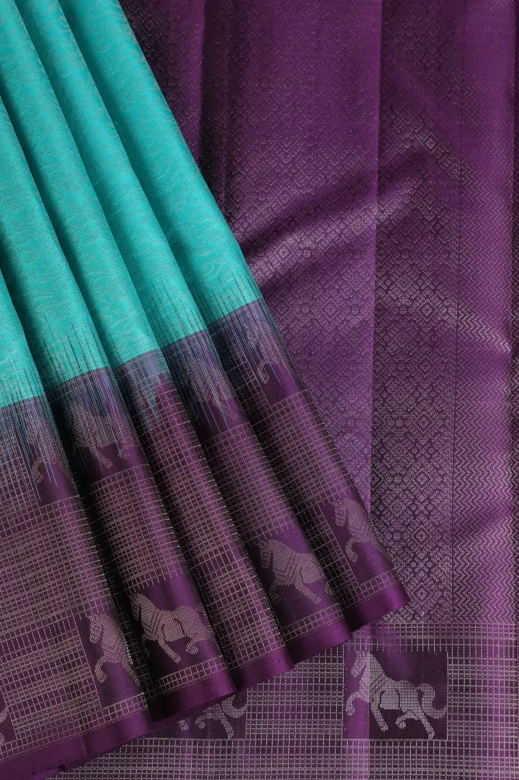 Arctic Blue Soft Silk Saree with Silver Zari Floral Patterns view 1