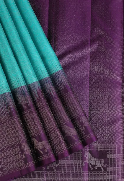 Arctic Blue Soft Silk Saree with Silver Zari Floral Patterns