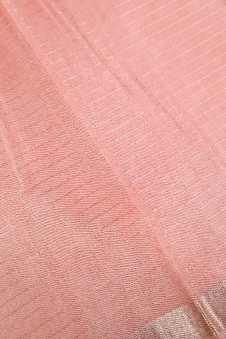 Cotton White Semi Tussar Silk with Gold And Silver Zari Small Checks Pattern view 3