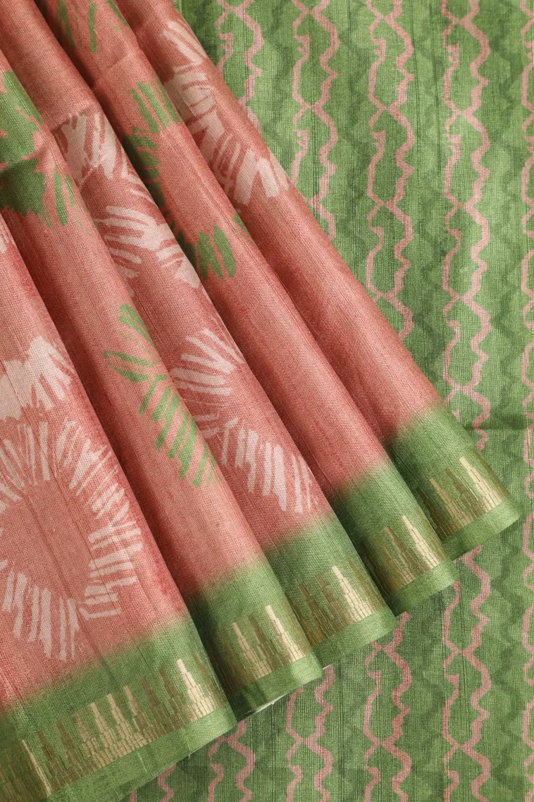 Peach Pink Semi Tussar Silk Without Zari With Geometric Shapes