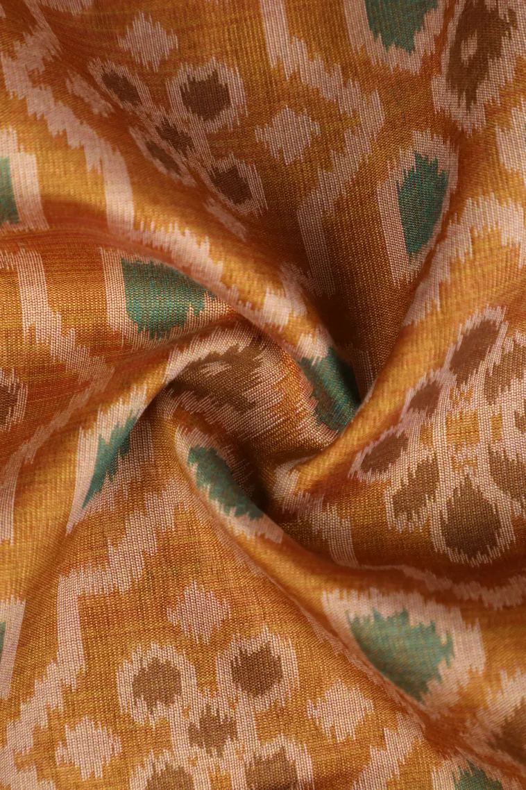 Honey Orange Tussar Saree with Gold Zari Straipes And Puttas view 4