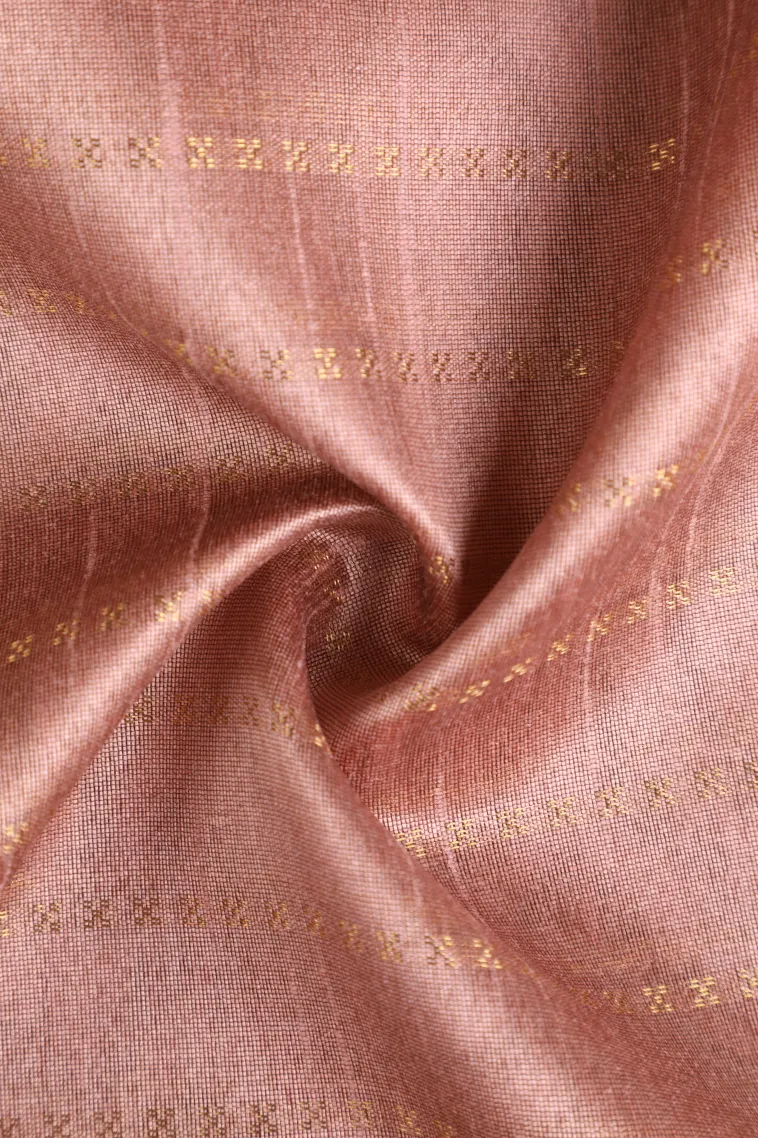 Peach Pink Tussar Saree with Gold Zari Cross Straipes view 4
