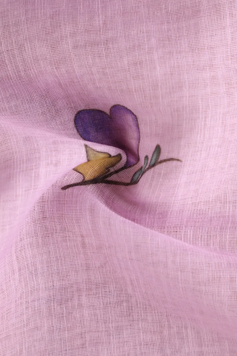 Lavender Purple Linen Saree Without Zari With Floral Patterns view 4