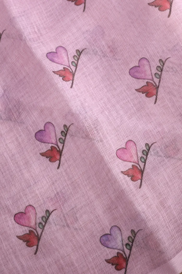 Lavender Purple Linen Saree Without Zari With Floral Patterns view 3