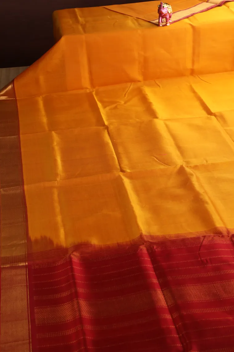 Honey Orange Silk Cotton with Gold Zari Plain view 2