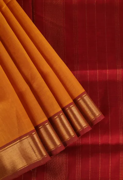 Honey Orange Silk Cotton with Gold Zari Plain