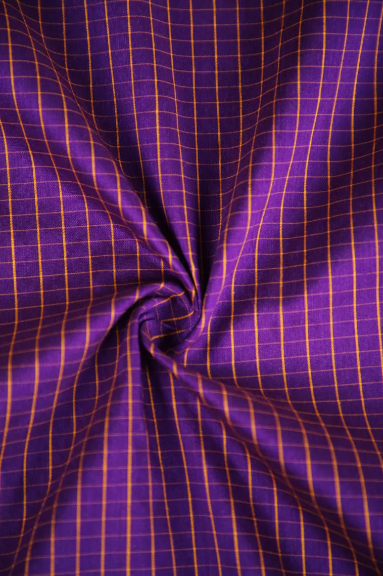 Viola Purple Kalyani Cotton with Gold Zari Small Checks Pattern view 4