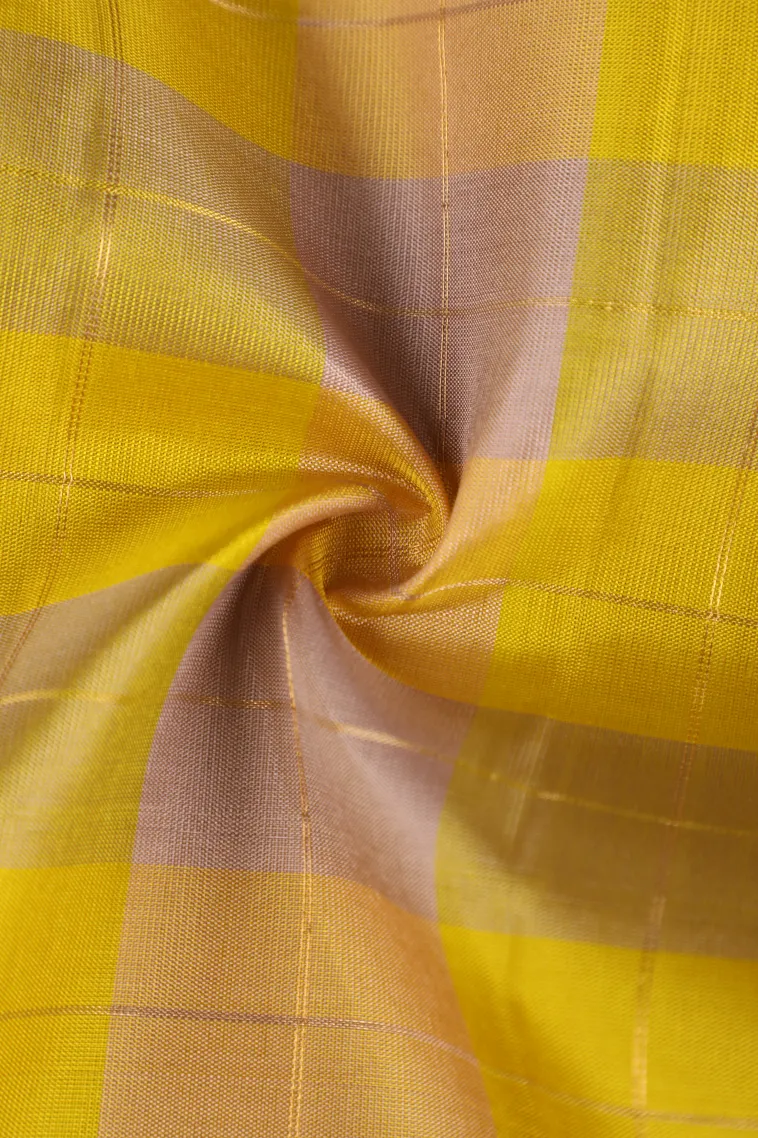 Lemon Yellow Soft Silk Saree with Gold And Silver Zari Checks view 4