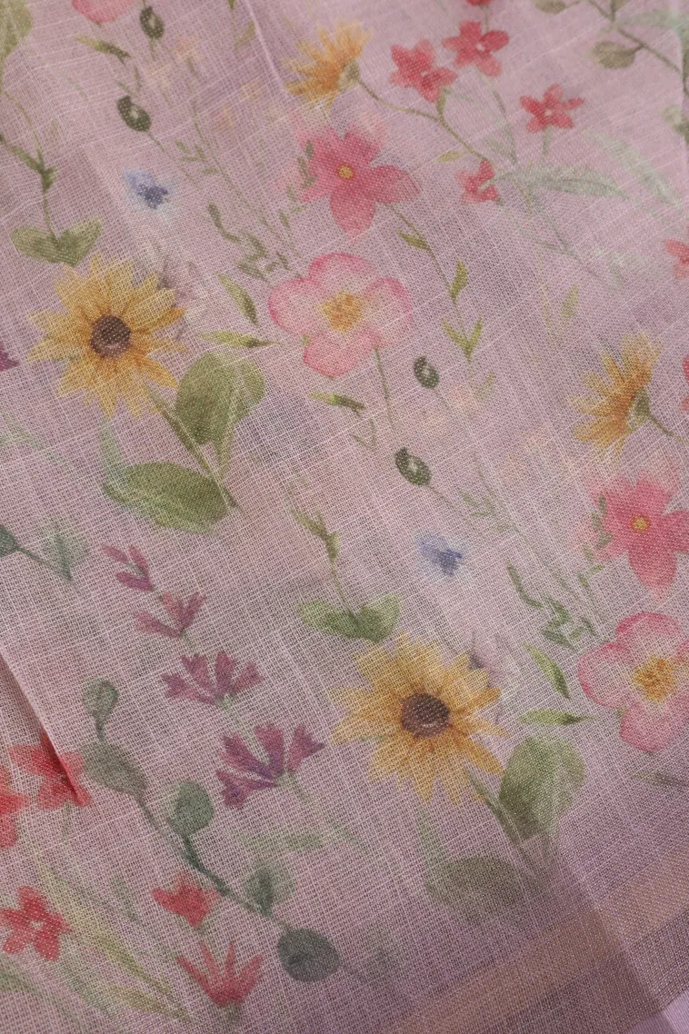 Lavender Tissue Silk Sarees with Thread Zari Floral Patterns view 3