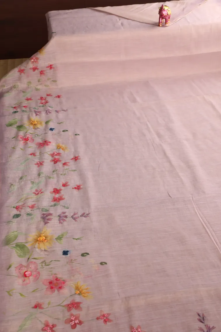 Lavender Tissue Silk Sarees with Thread Zari Floral Patterns view 2