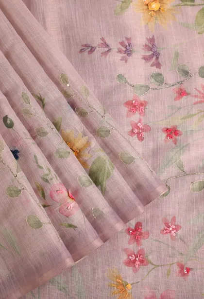 Lavender Tissue Silk Sarees with Thread Zari Floral Patterns