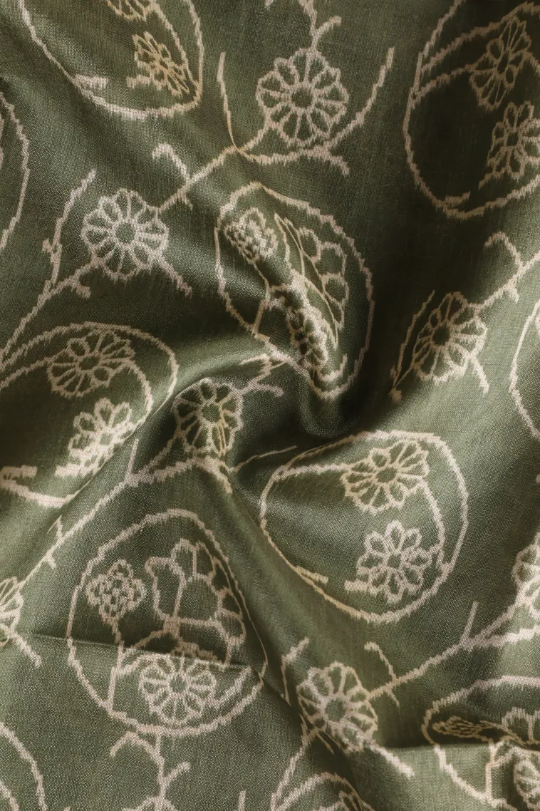 Sage Green Jute Sarees Without Zari With Floral Patterns view 4