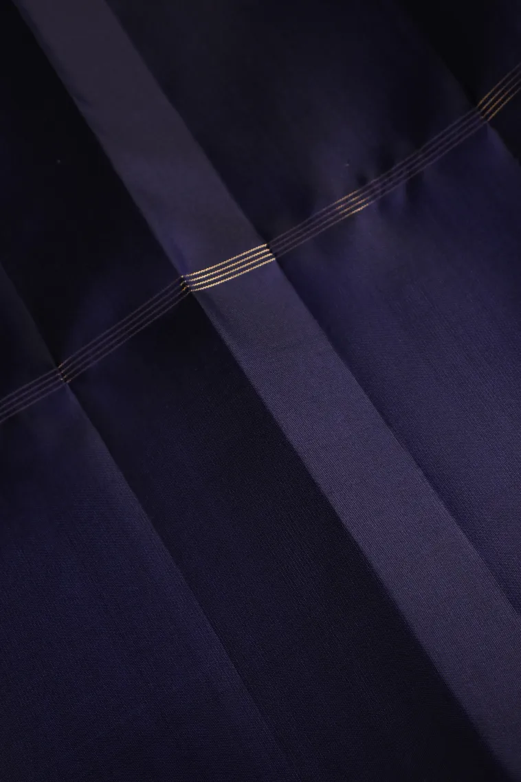 Indigo Blue Kanchipuram Silk Sarees with Gold Zari Plain view 3
