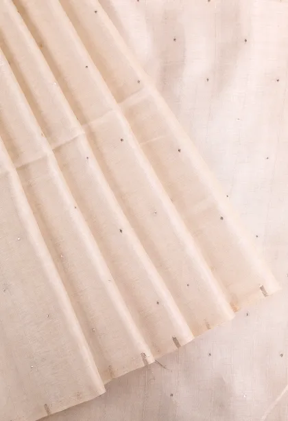 Coconut White Jute Sarees Without Zari With Stone Work