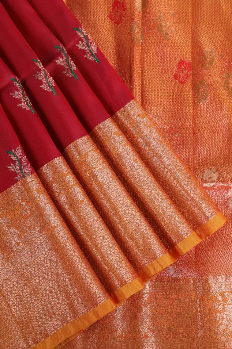 Punch Pink Soft Silk Saree with Gold Zari Kodi Pattern
