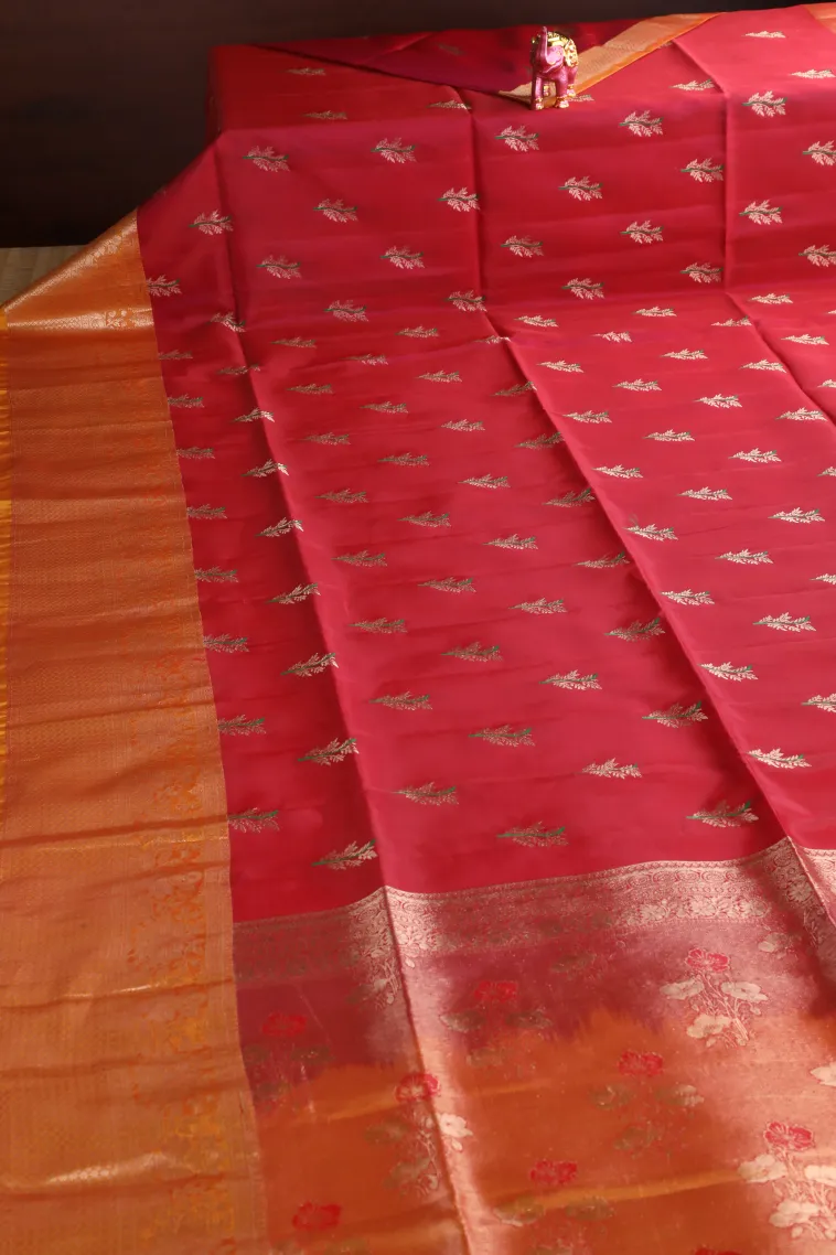 Punch Pink Soft Silk Saree with Gold Zari Kodi Pattern view 2