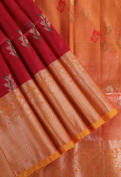 Punch Pink Soft Silk Saree with Gold Zari Kodi Pattern