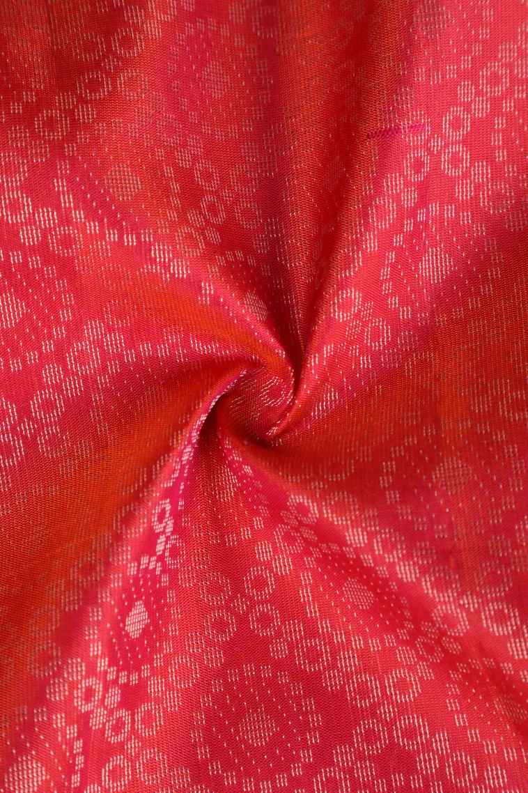 Strawberry Pink Soft Silk Saree with Silver Zari Geometric Shapes view 4