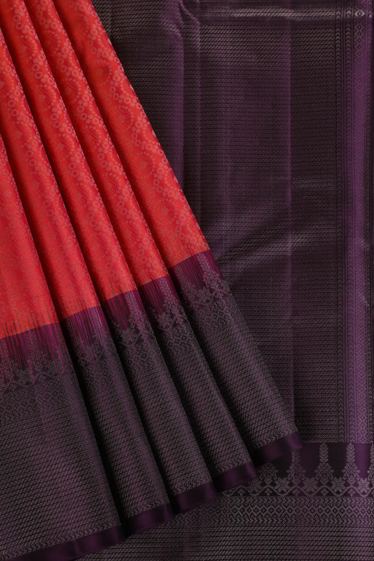 Strawberry Pink Soft Silk Saree with Silver Zari Geometric Shapes view 1