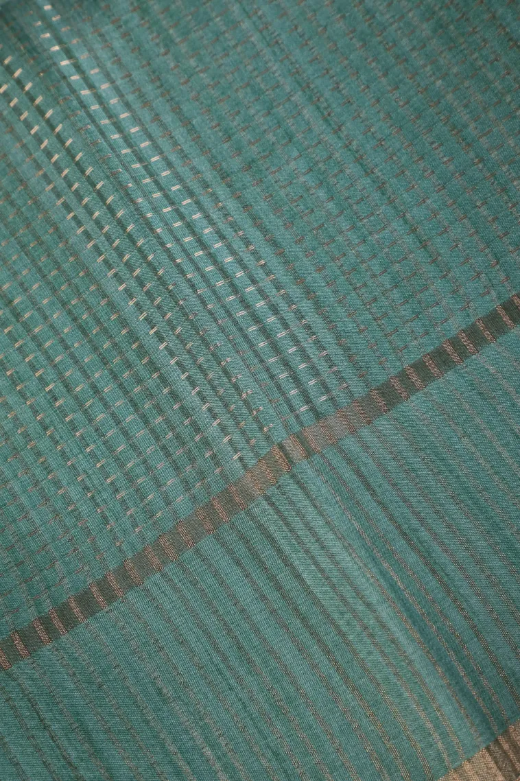 Tawny Brown Tussar Saree with Gold Zari Cross Straipes view 3