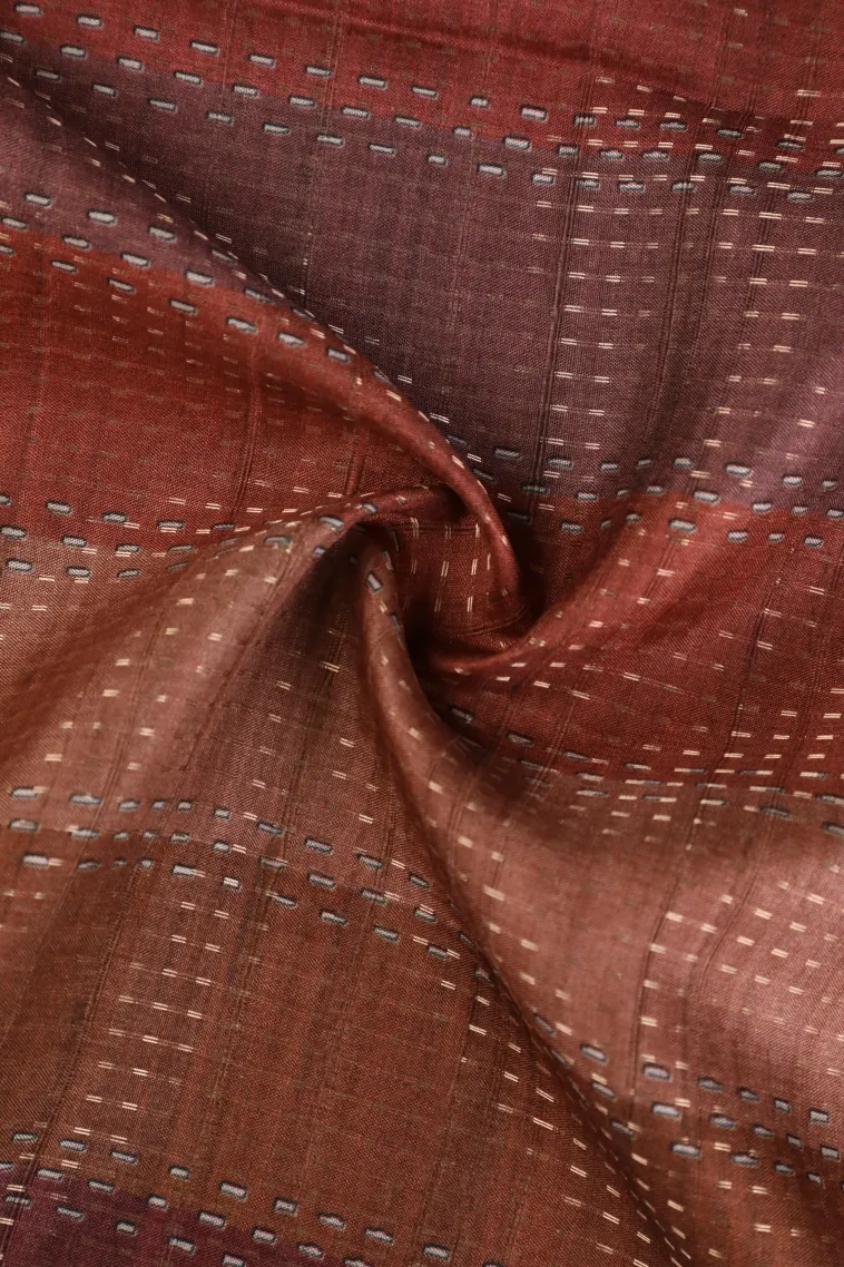 Tawny Brown Tussar Saree with Gold Zari Cross Straipes view 4
