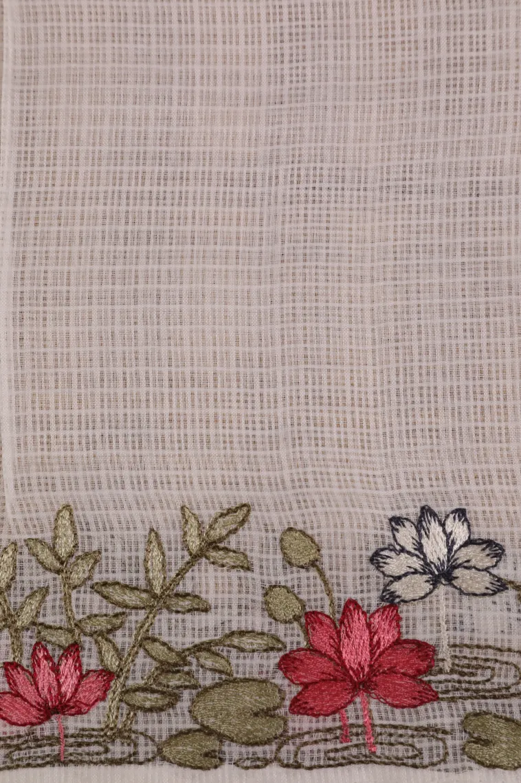 Cotton White Manipuri Cotton Sarees with Thread Zari Birds And Floral Pattern view 3