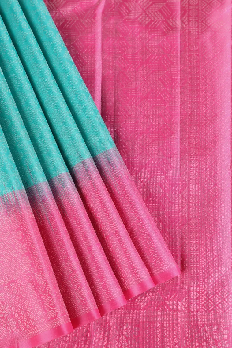 Sky Blue Soft Silk Saree with Silver Zari Floral Patterns