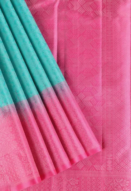 Sky Blue Soft Silk Saree with Silver Zari Floral Patterns