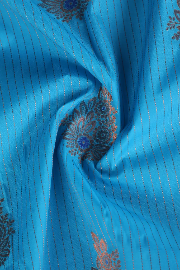 Cerulean Blue Visiri Madippu Silk Sarees with Copper Zari Straipes And Puttas view 4