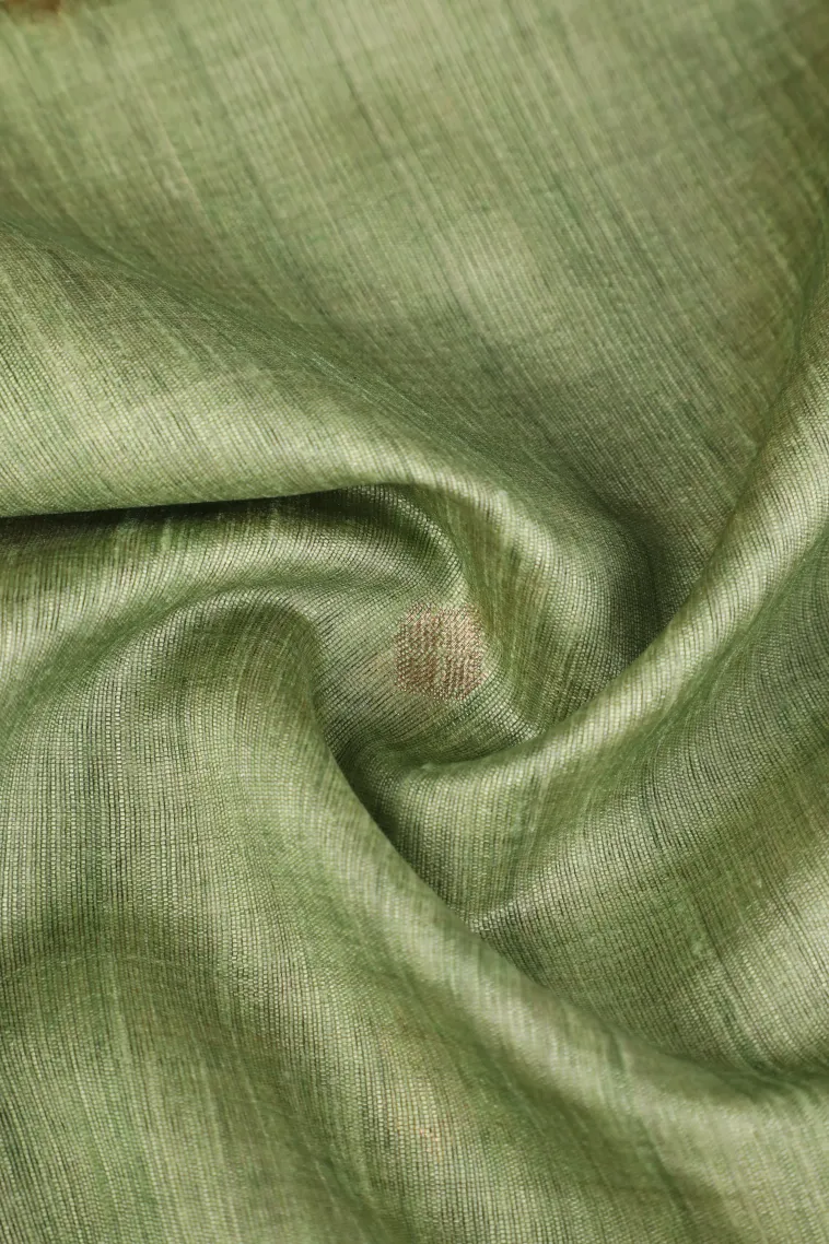 Olive Green Semi Tussar Silk with Gold Zari Buttis (small Dots Or Motifs) view 4